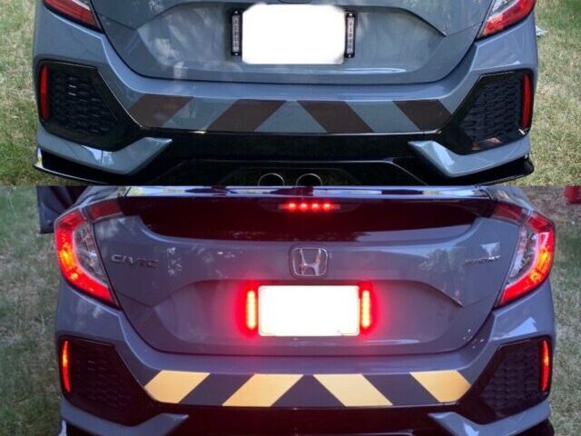 Blue Honda with reflective shadow chevrons